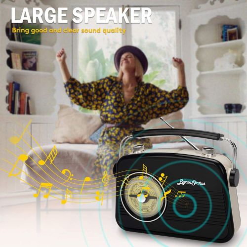 ByronStatics Radios Portable AM FM Radio with Bluetooth Speaker, Large  Handle AC 120V Power Adaptor Or Battery Operated Large Dial Easy to Use  Tuning